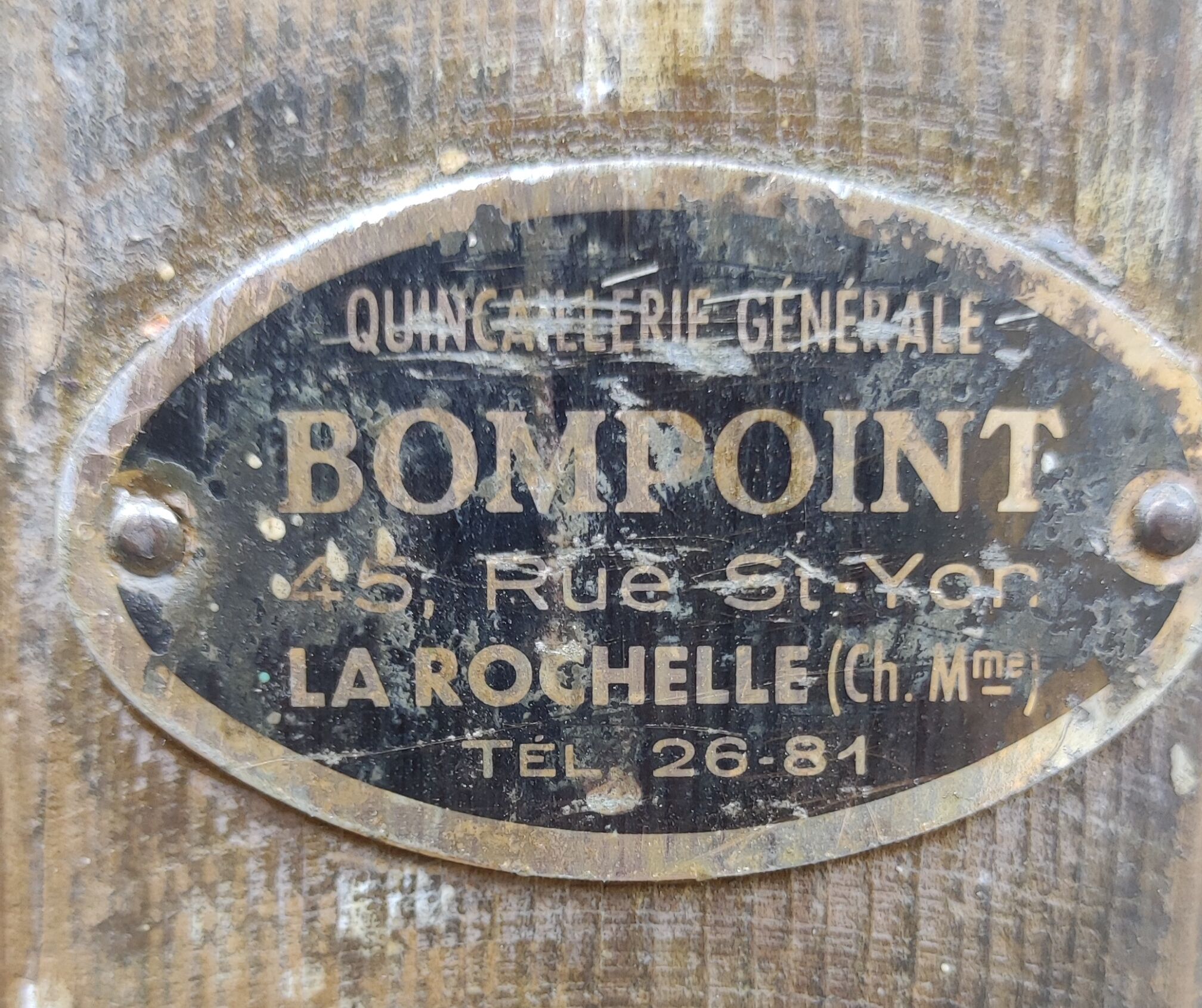 Old wooden stepladder stamped