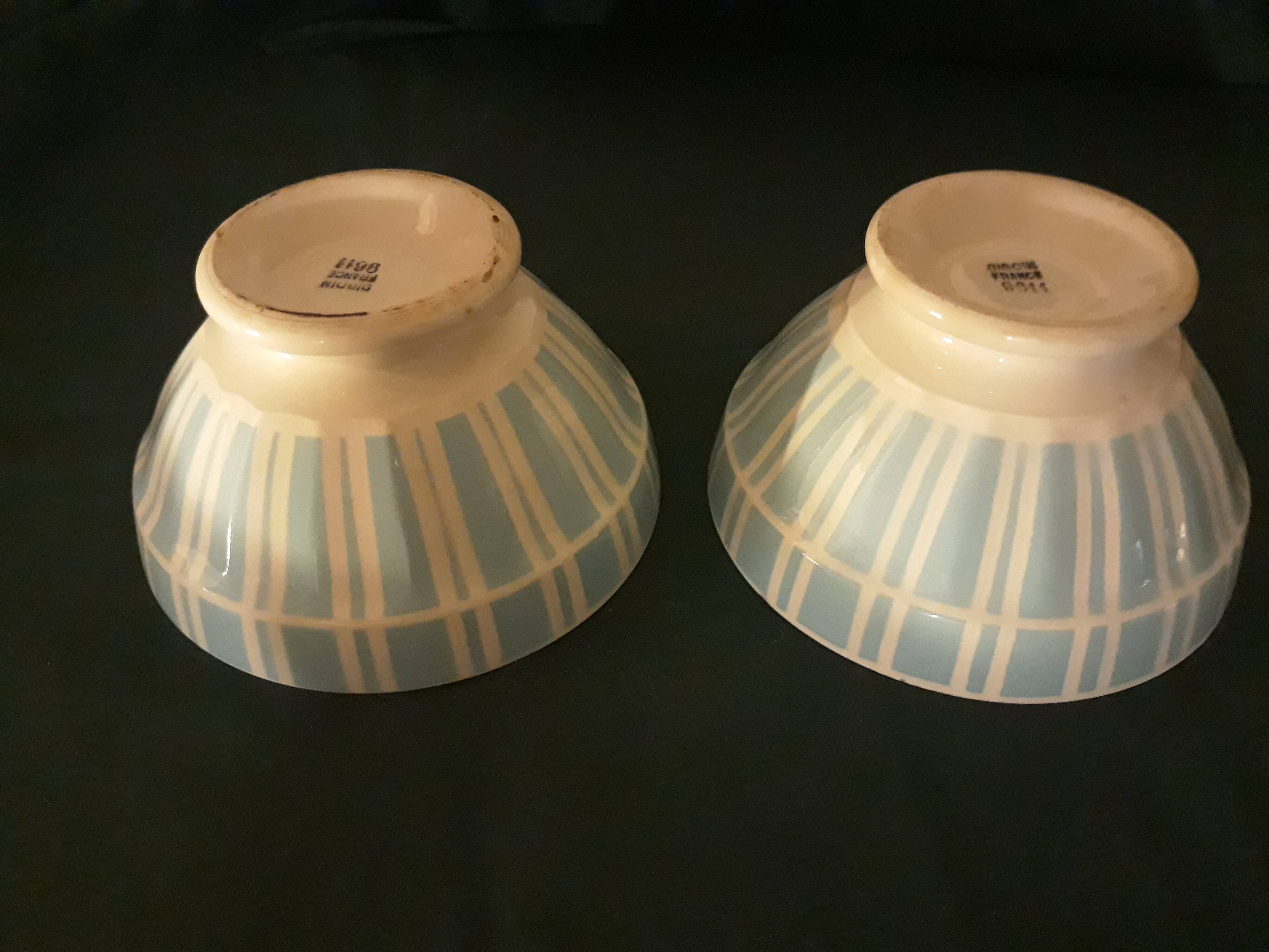 Lot de 2 bols Digoin blancs rayures bleues