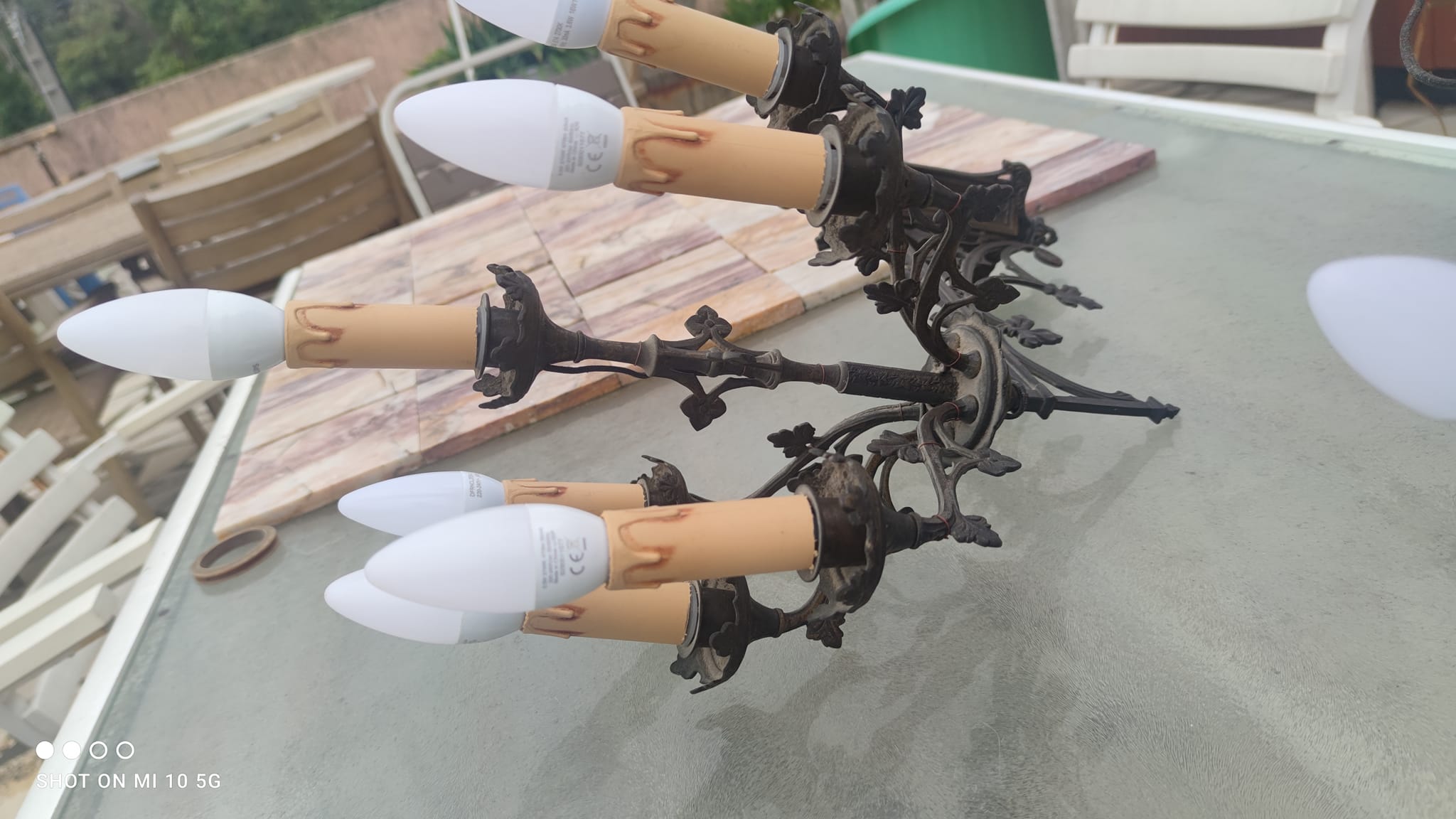 Pair of 19th-century bronze cathedral wall sconces with 5 lights