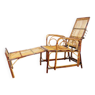 Fauteuil relax en rotin et bambou 1930