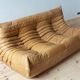 3 seater Togo camel leather sofa designed by Michel Ducaroy 1973