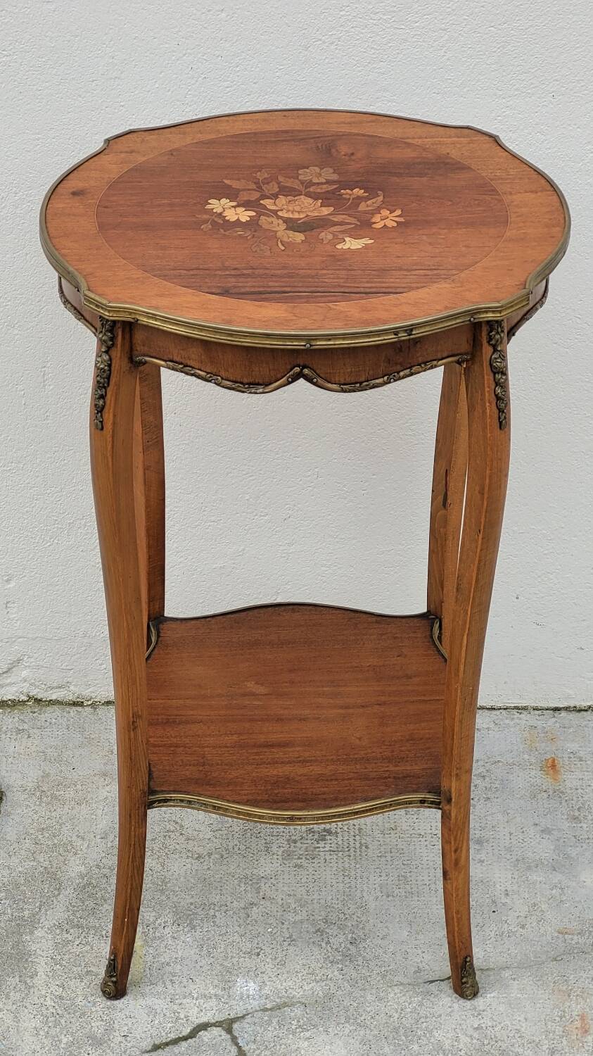 Selette pedestal side table Louis XV style with decorated marquetry and rosewood - 1900s