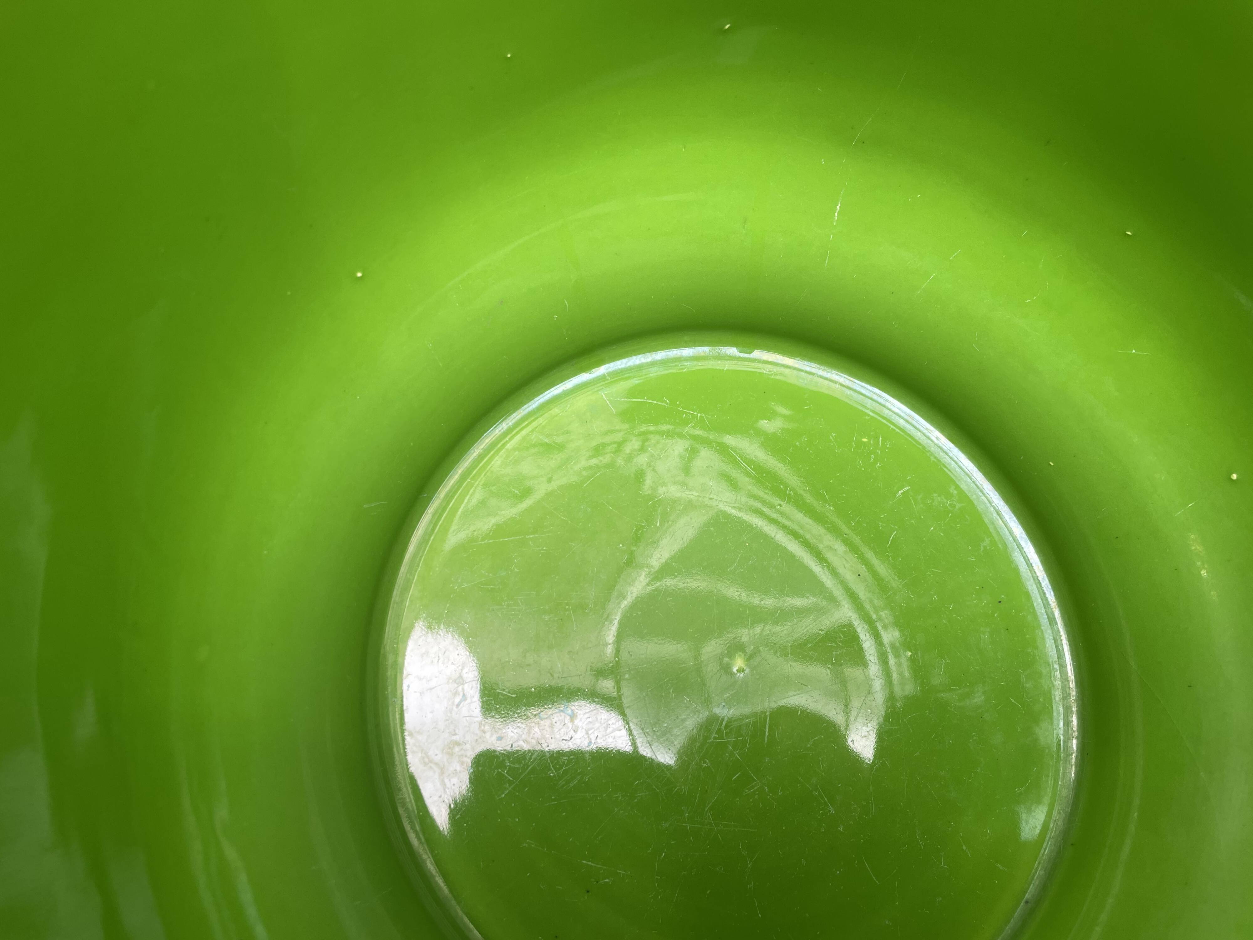 Glazed green pot cover in the style of Moreau Bourg earthenware