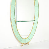 Large Italian mirror oval brass crystal green crystal of Cristal Arte 1950s 110x219cm