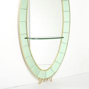 Large Italian mirror oval brass crystal green crystal of Cristal Arte 1950s 110x219cm