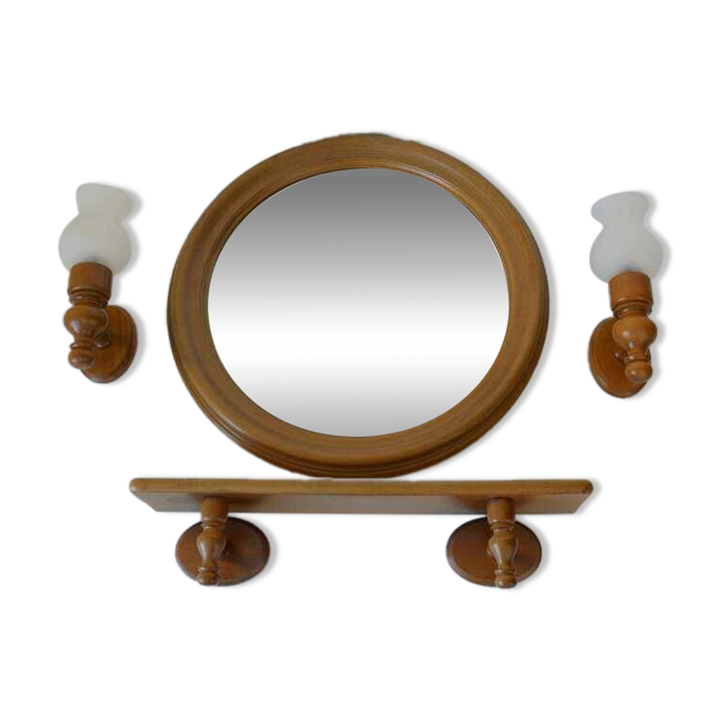 Large vintage wooden bathroom set / mirror with shelf / towel rack