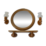 Large vintage wooden bathroom set / mirror with shelf / towel rack