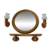 Large vintage wooden bathroom set / mirror with shelf / towel rack