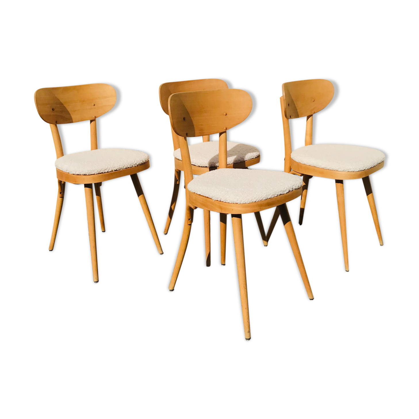 4 vintage 1960 Baumann chairs in blond beech