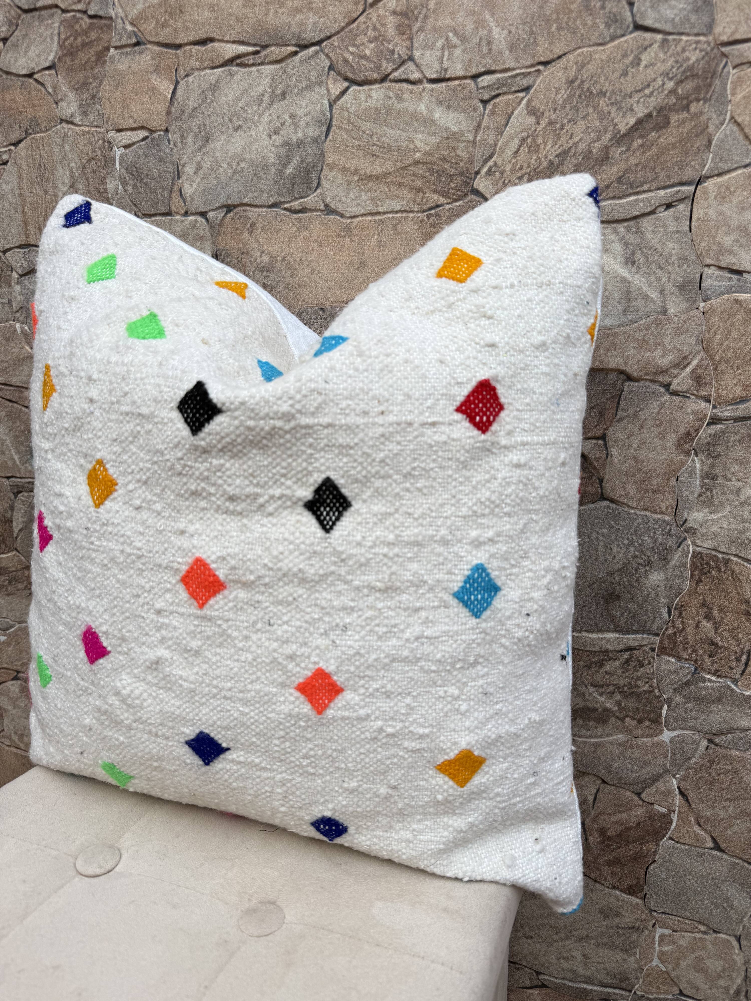 Handmade Berber wool Kilim cushion: Moroccan floor cushion