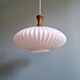 Teak and pleated white opaline suspension, Massive, 1960
