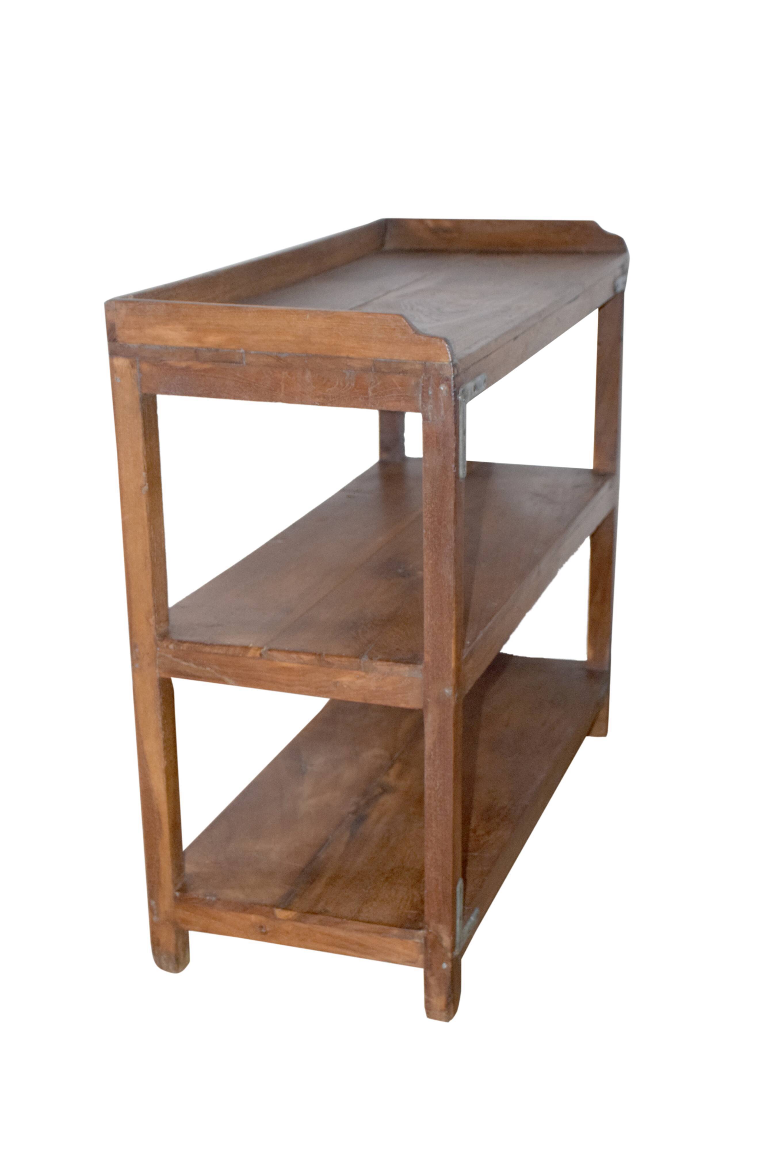 Three-level teak shelf
