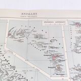 Carte les Antilles mer des Caraïbes archipel vintage de 1950