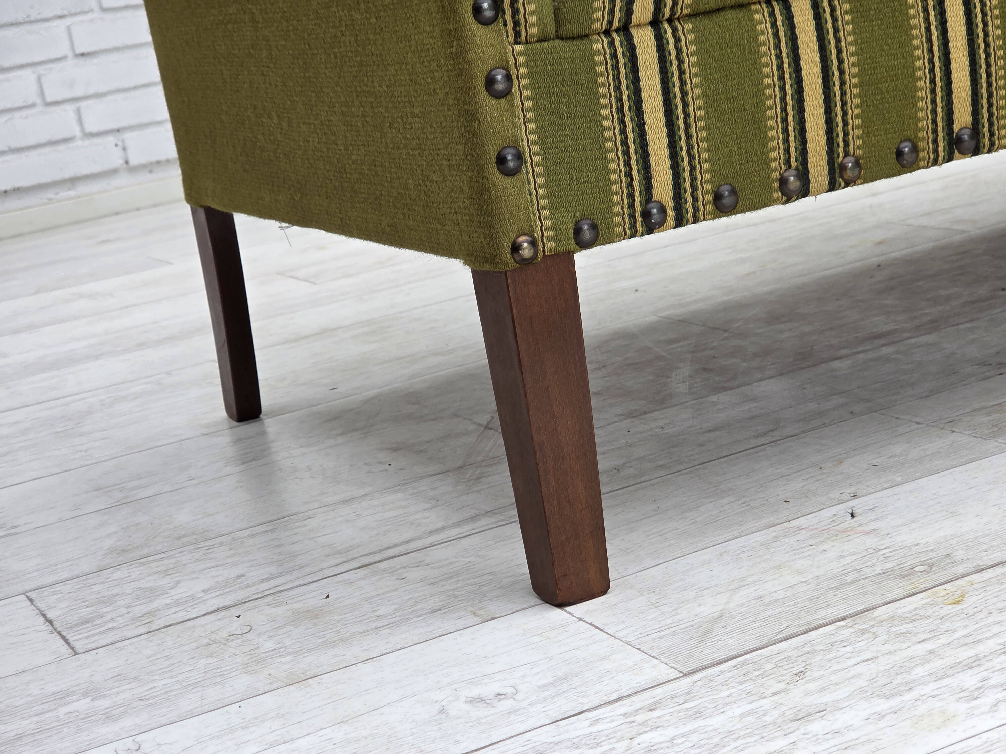 1970s, Danish 2-seater sofa, original green furniture wool, beech wood.