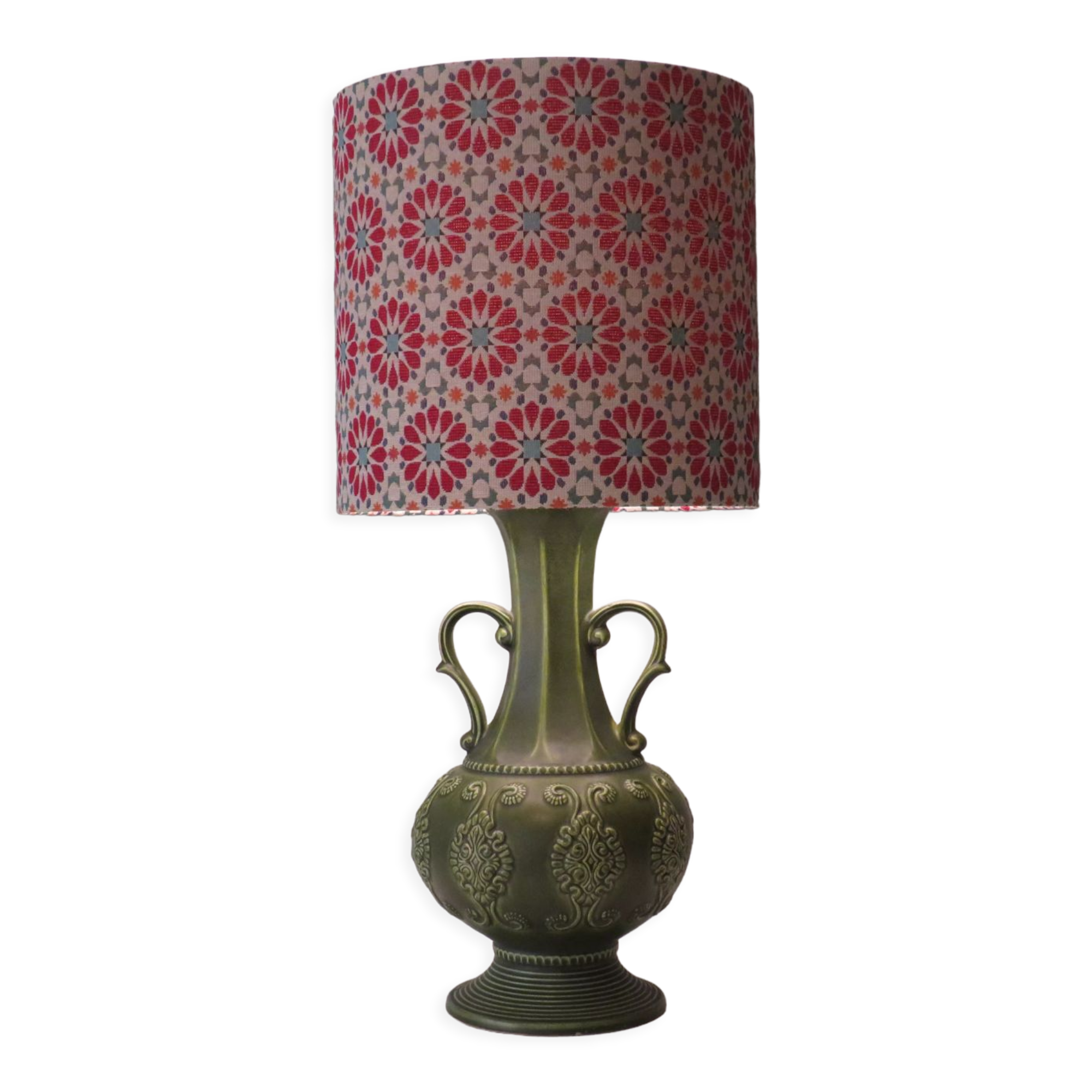 Ceramic table lamp from Bay, West Germany 1960 with handcrafted lampshade