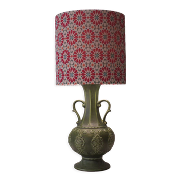 Ceramic table lamp from Bay, West Germany 1960 with handcrafted lampshade