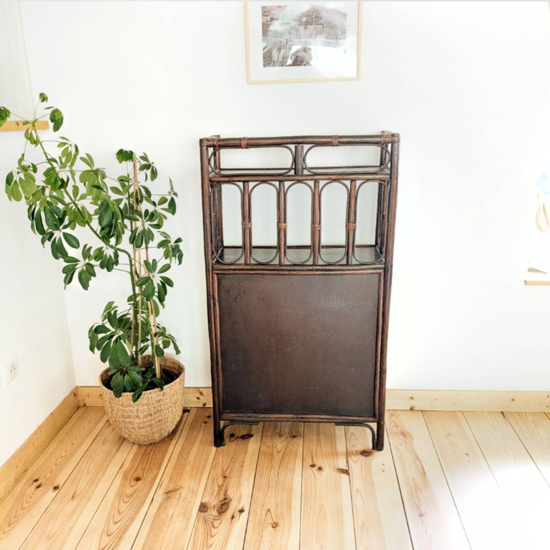 Rattan and cane bookshelf shelf