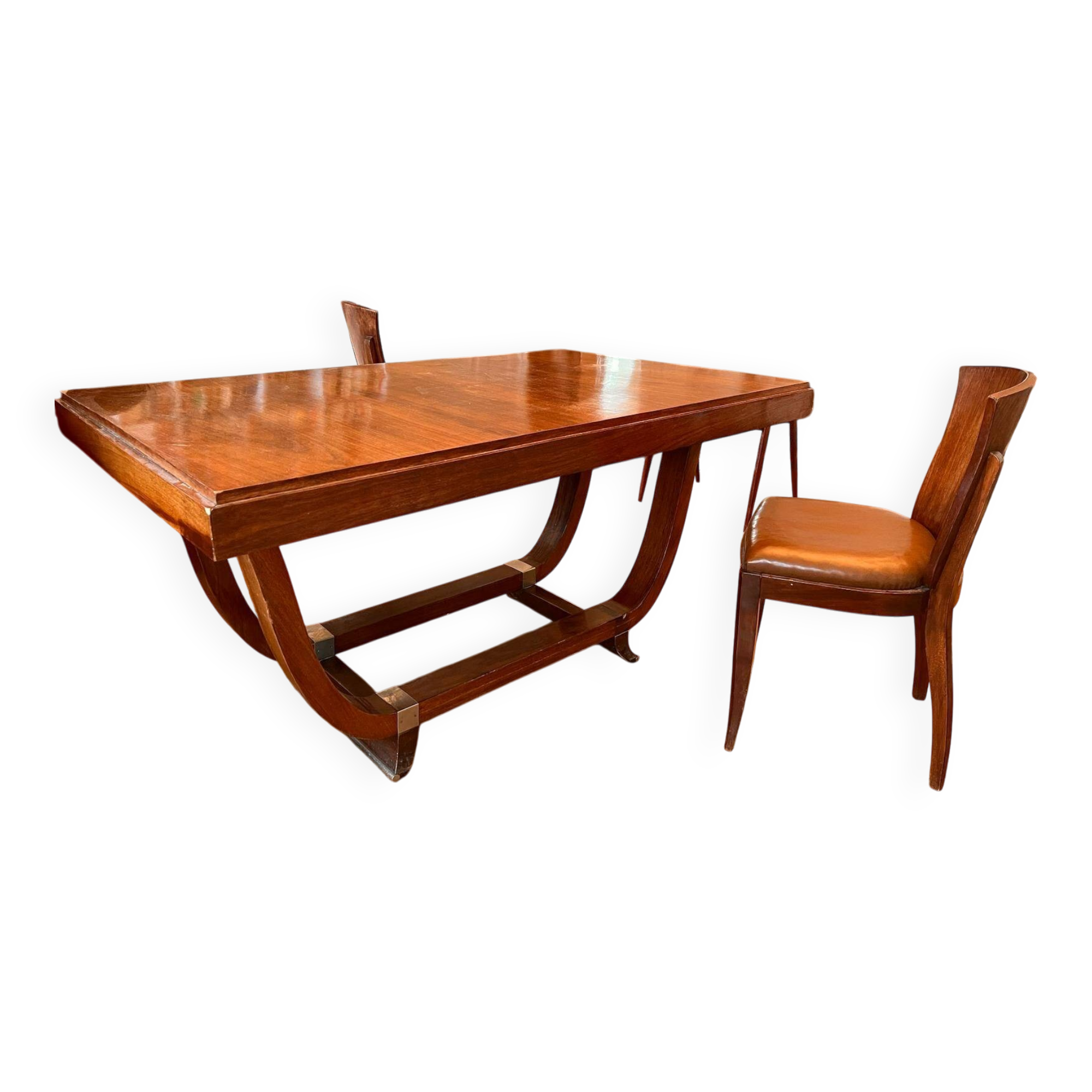 Table art déco + 6 chaises + 2 rallonges
