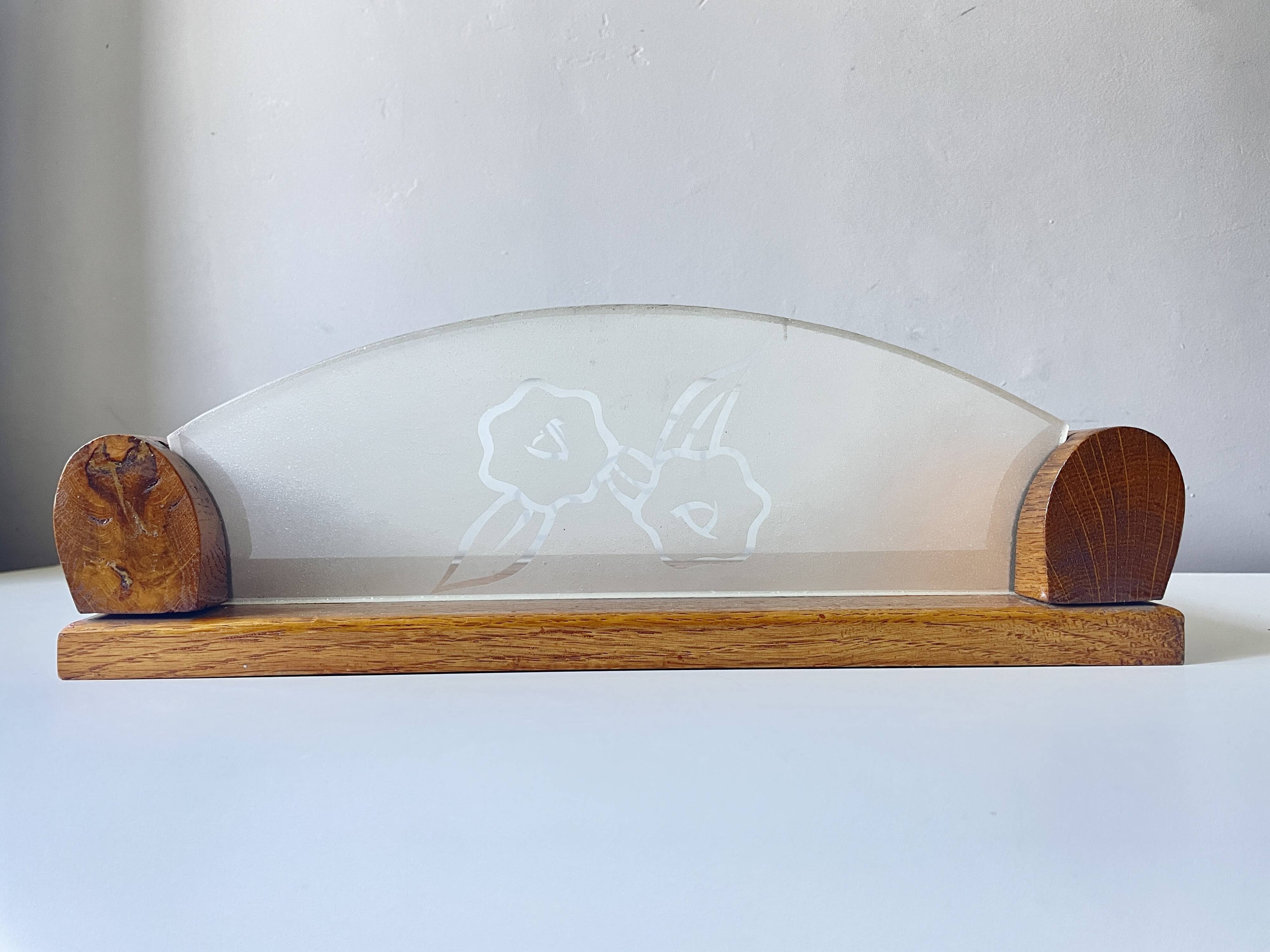 Plateau fleurs rétro 1950 bois et verre