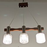 Scandinavian chandelier with 3 lights in teak and glass from the 60s/70s