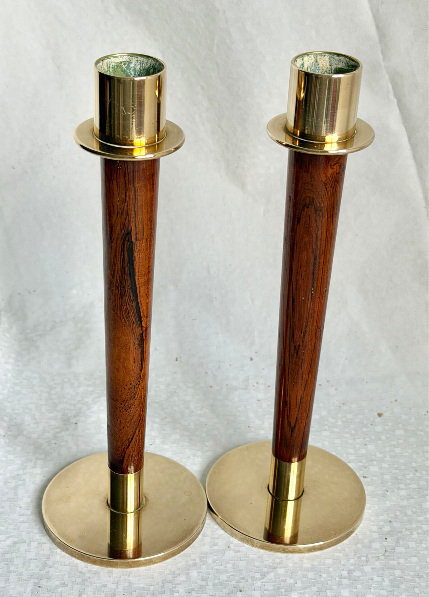 Pair of Danish Art Deco Candle Holders  in Wood & Brass