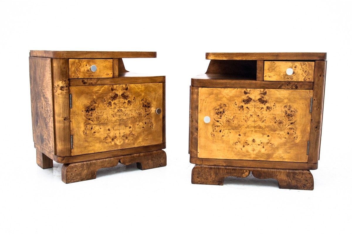 Art deco bedside tables, poland, 1950s