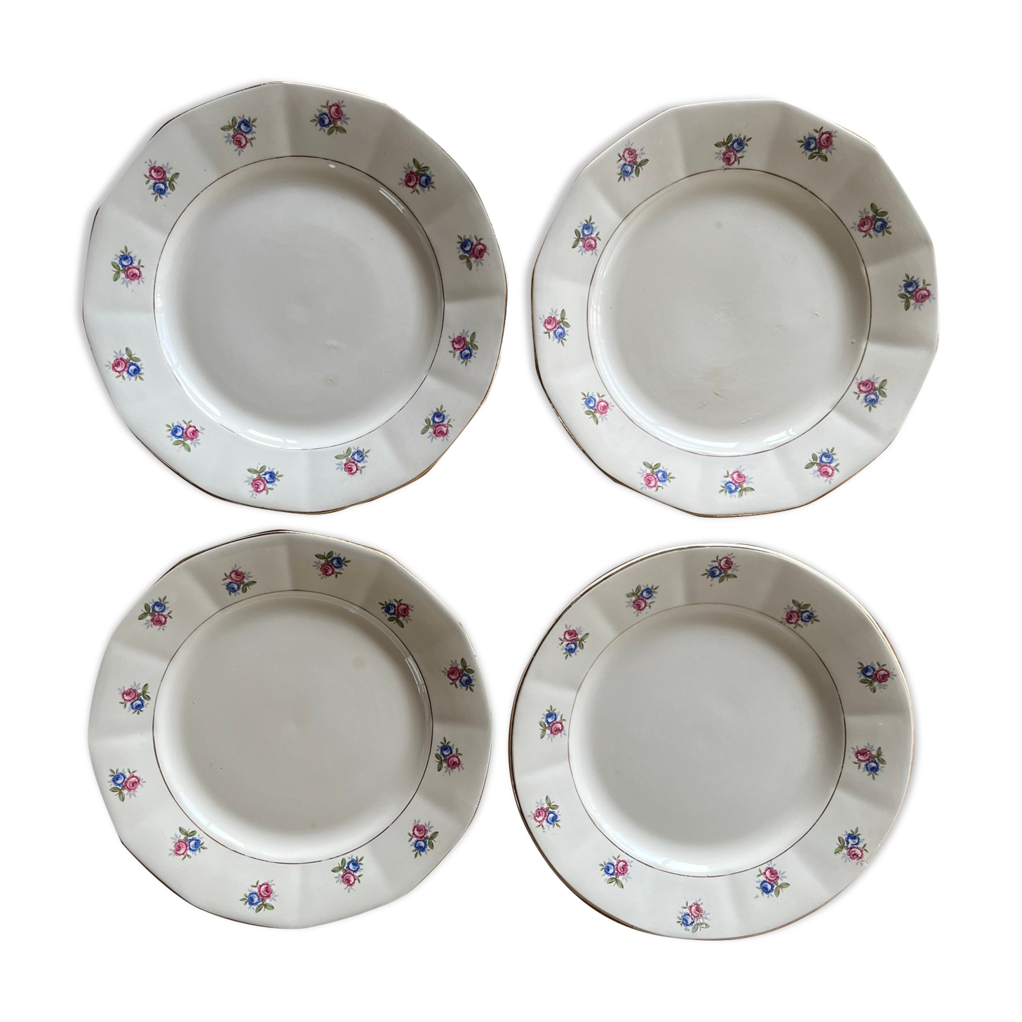 4 old Digoin & Sarreguemines “little flowers” flat plates