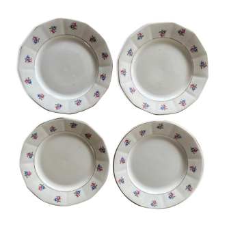 4 assiettes plates anciennes Digoin & Sarreguemines "peties fleurs"