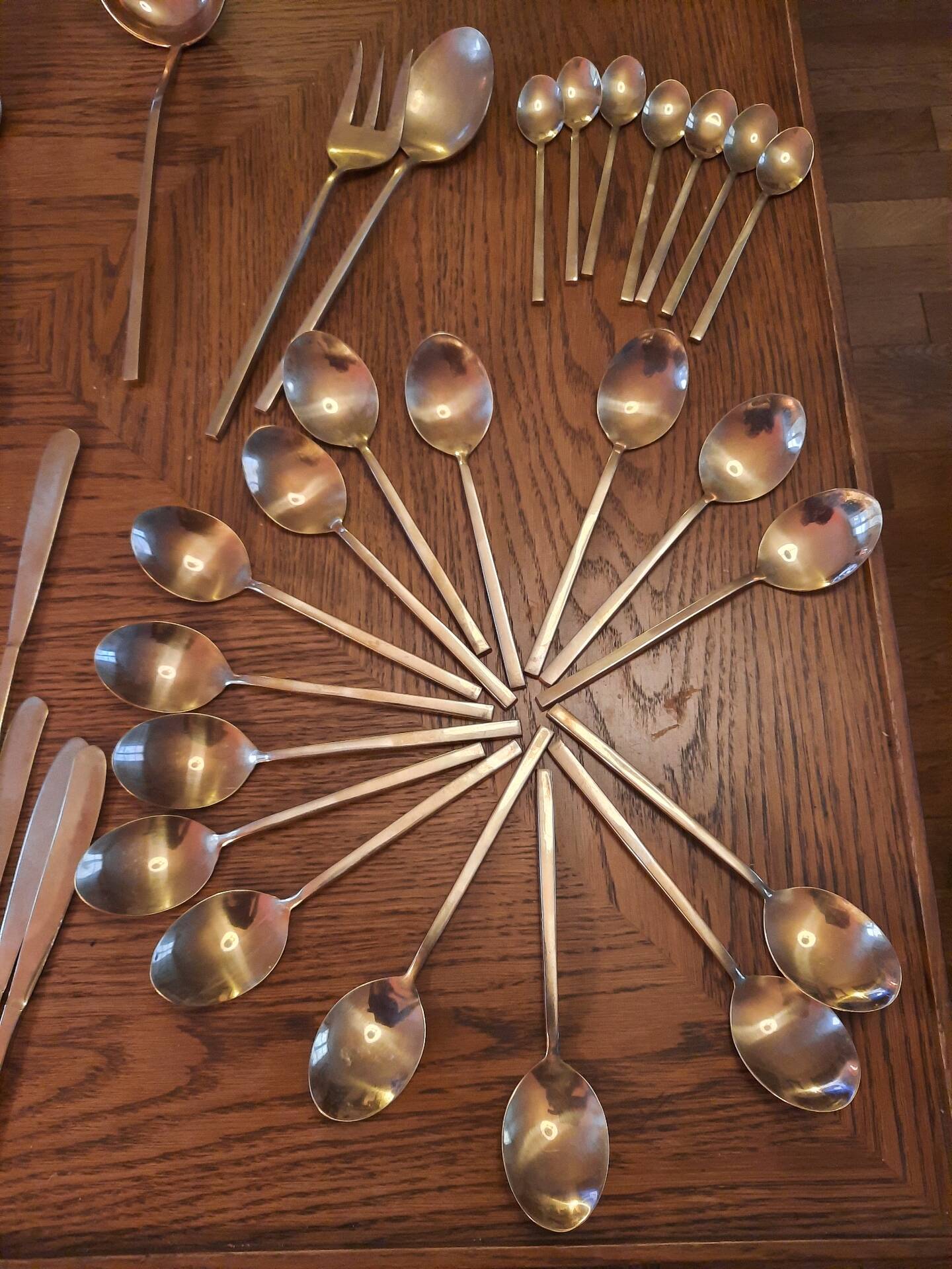 Large vintage cutlery set 65 pieces – 15 people – brass – 1960s