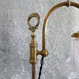 Adjustable brass desk lamp with frosted glass tulip