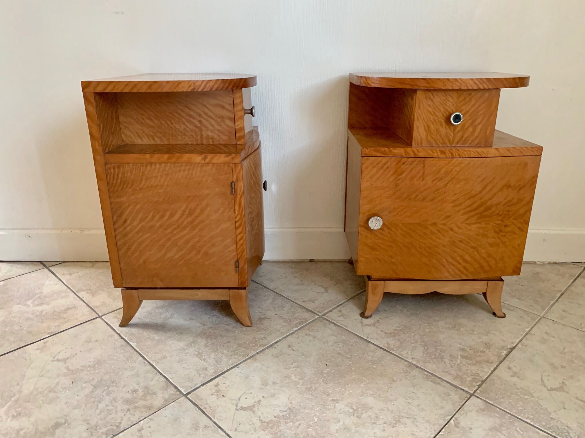 Pair of art deco bedsides in lemon tree magnifying glass
