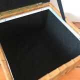 Vintage patchwork leather storage pouf circa 1960
