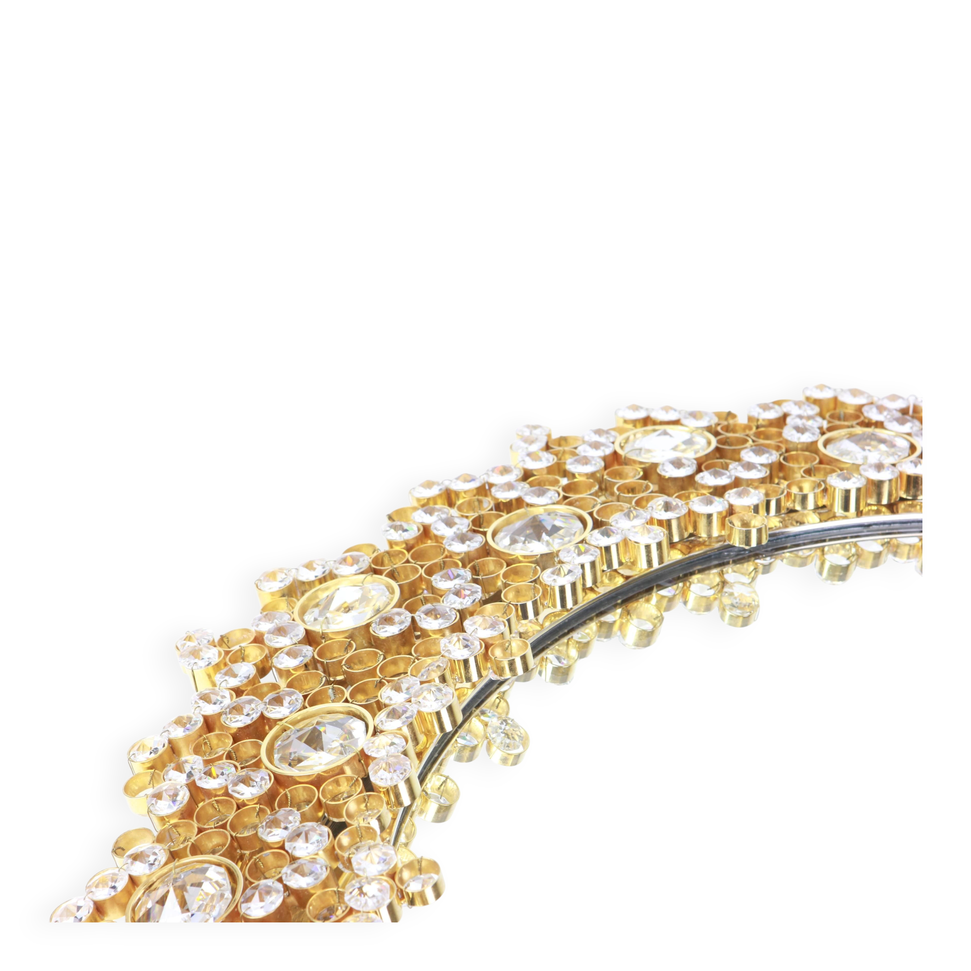 Spectacular backlit mirror in gilded brass and crystal glass by Palwa, Germany.