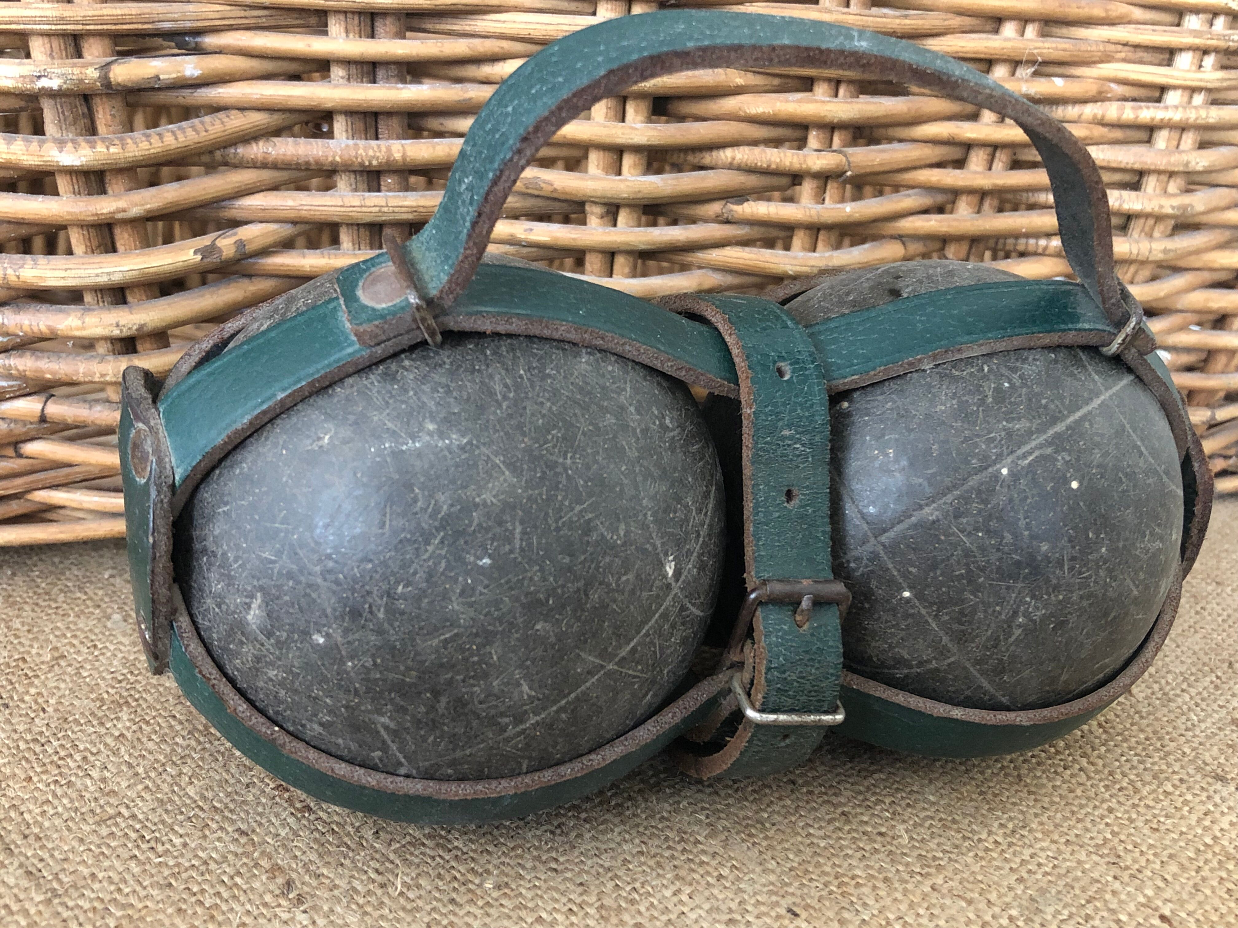Petanque balls in their strap bag