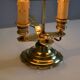 hot water bottle lamp with 2 bronze lights and burgundy sheet metal lampshade