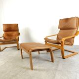 Leather Poäng Chairs & Footrest by Noboru Nakamura for IKEA, 1990s