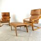 Leather Poäng Chairs & Footrest by Noboru Nakamura for IKEA, 1990s