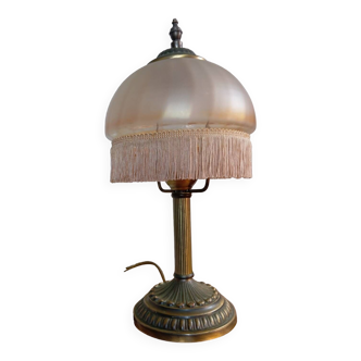 Vintage retro style lamp, brass base with bell shade