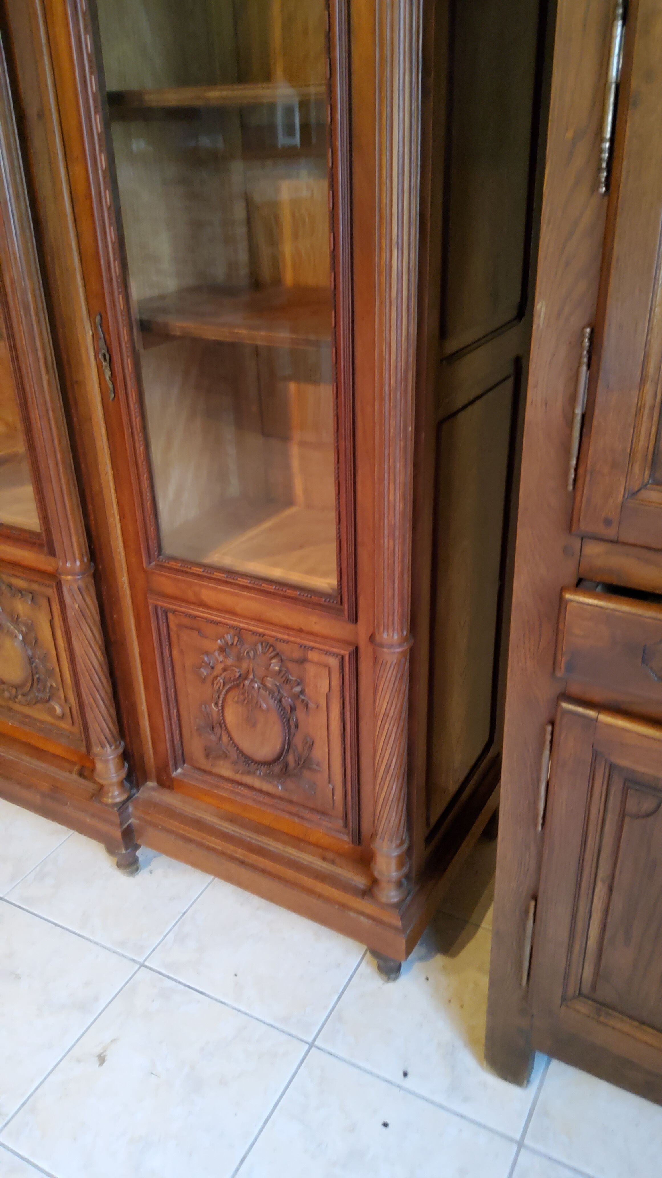 Late nineteenth century Louis XVI style library in walnut