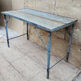 Old folding table in Burmese teak and steel