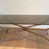 Coffee table in brushed steel and smoked glass top by Maison Charles
