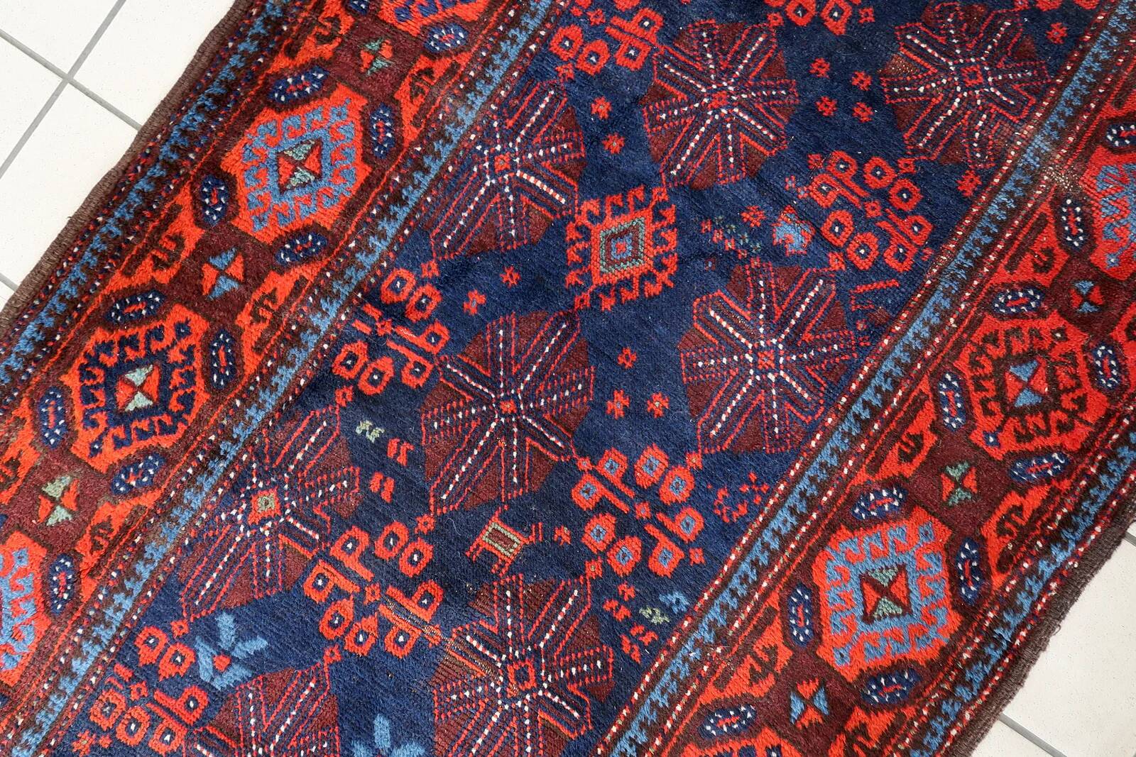 Handmade antique Afghan Baluch rug 95cm x 219cm 1880s