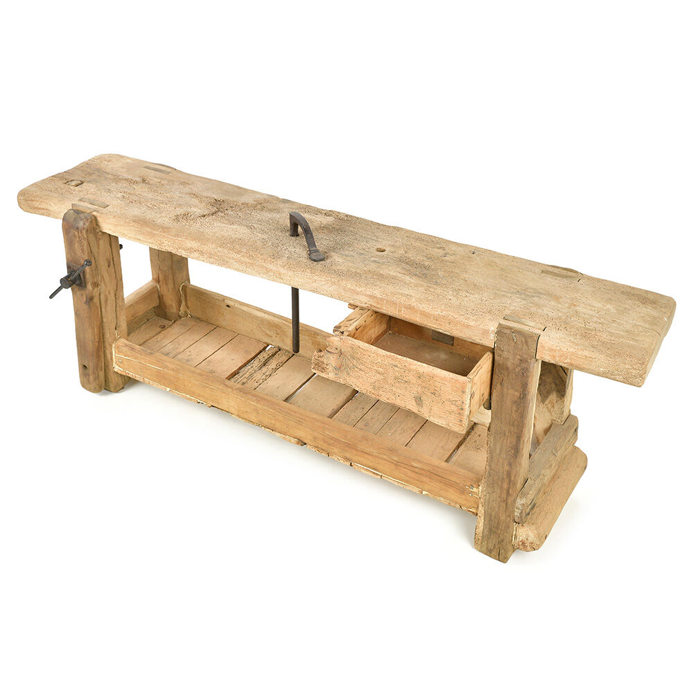 Antique wooden workshop workbench (74 x 210 x 47cm)