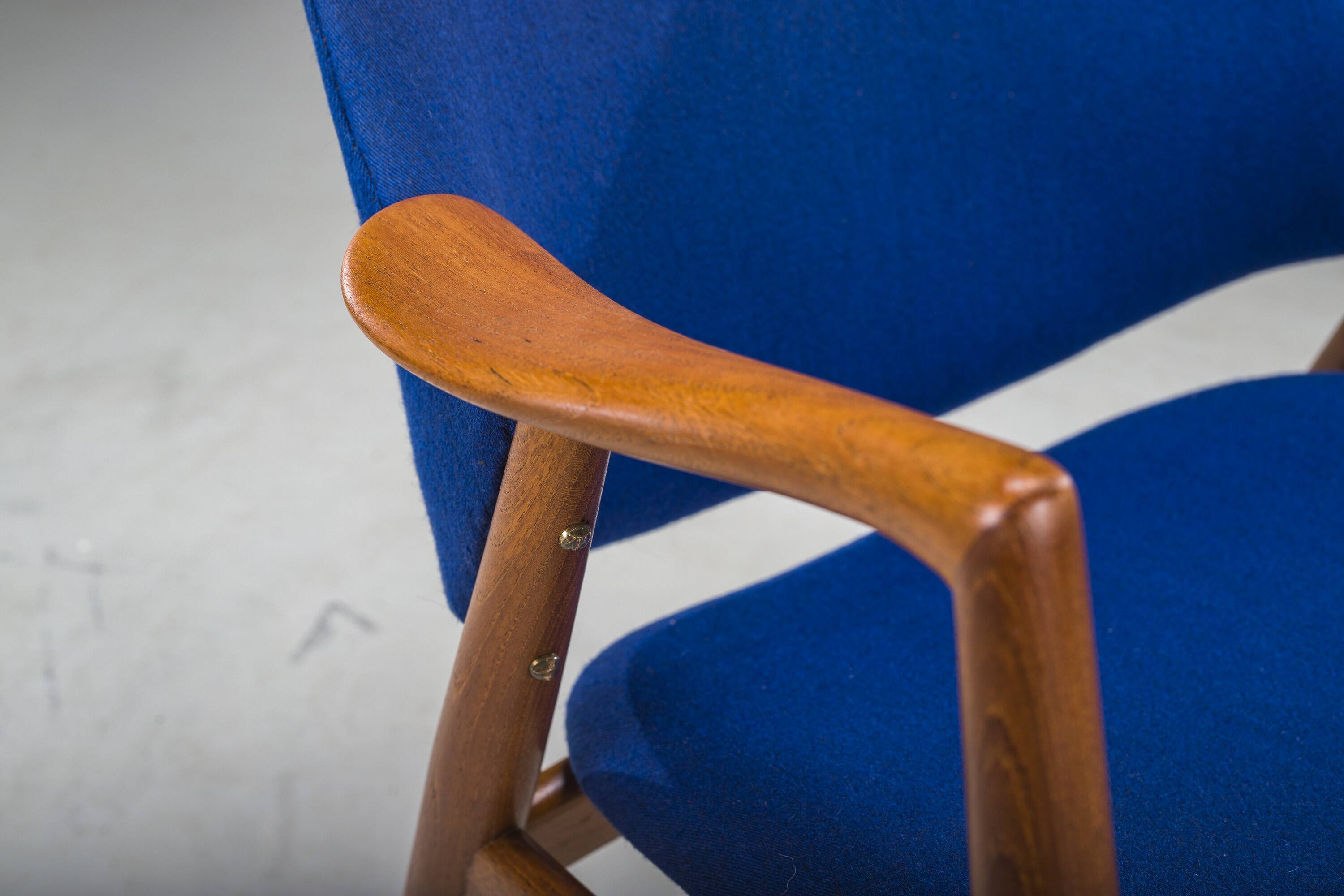 Armchair in Blue and Teak by Alf Svensson for Dux, 1960s