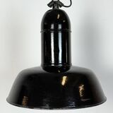 Industrial Black Enamel Factory Lamp with Cast Iron Top, 1930s