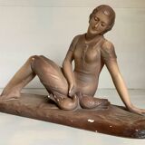 Statue la femme aux oiseaux signée art déco
