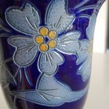 Betschdorf Schmitter Alsace stoneware, cobalt - Corolla vase with flowers