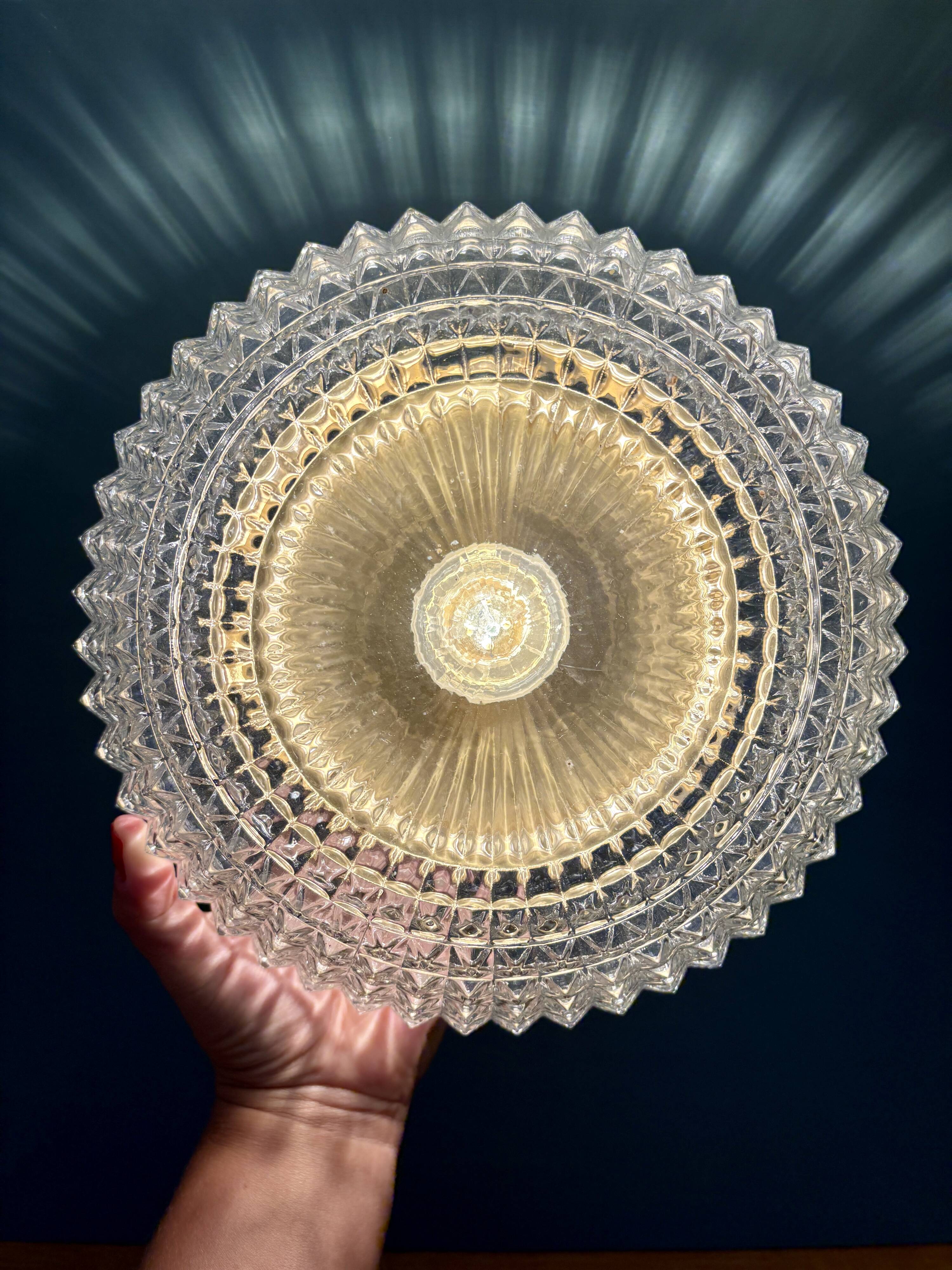 Vintage globe wall or ceiling light in molded diamond-point glass