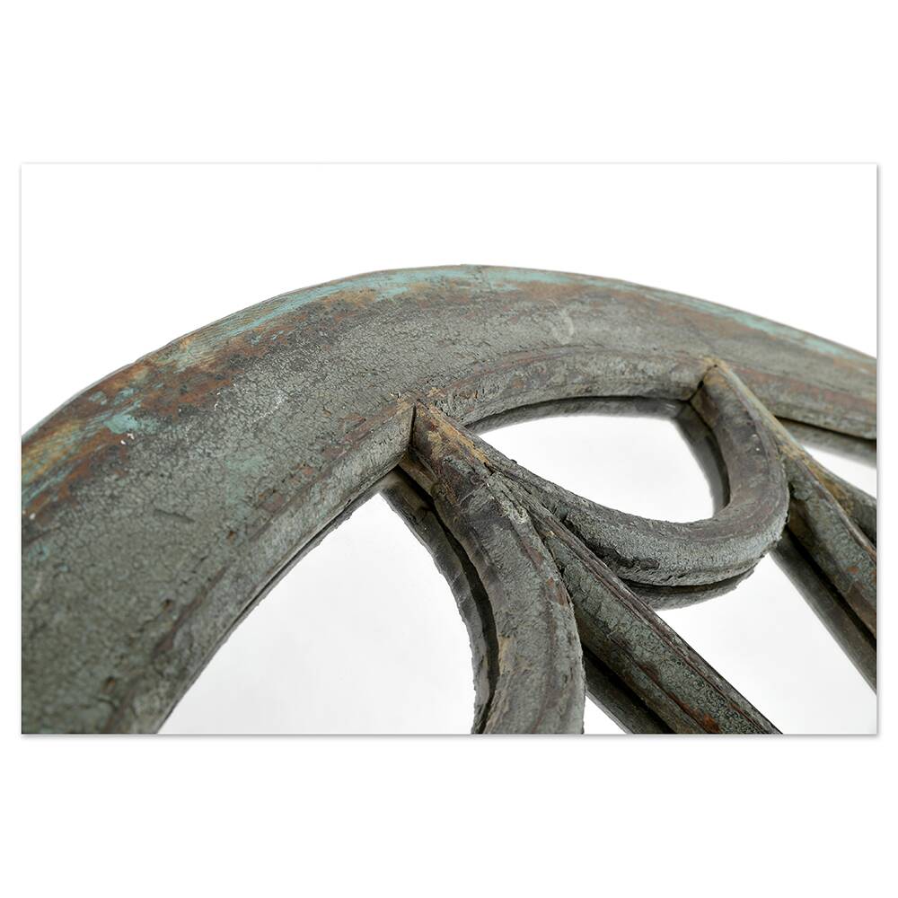 Half-moon patinated solid wood mirror