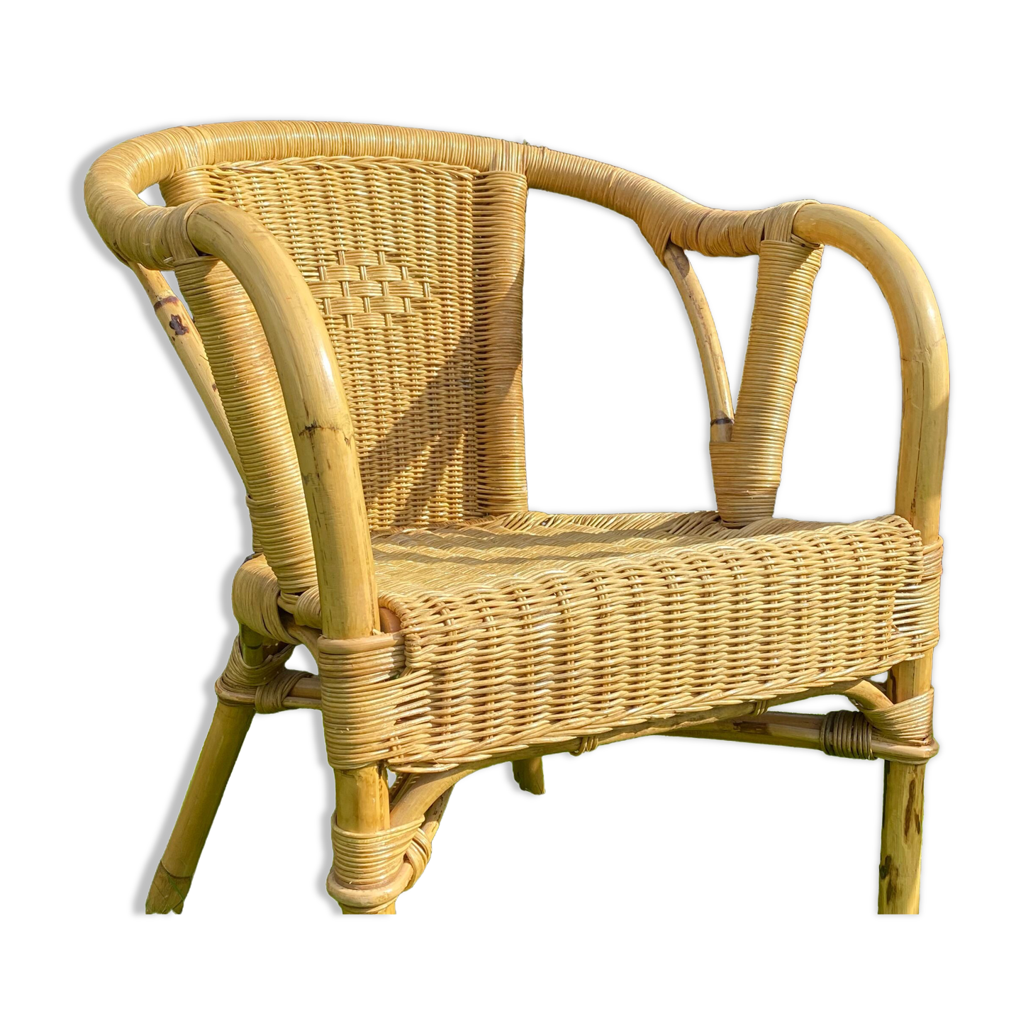 Vintage rattan and wicker armchair